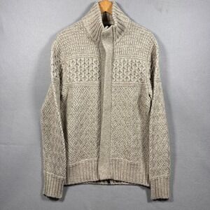 Banana Republic Mens Wool Silk Blend Full Zip Cable Knit Cardigan Sweater Beige